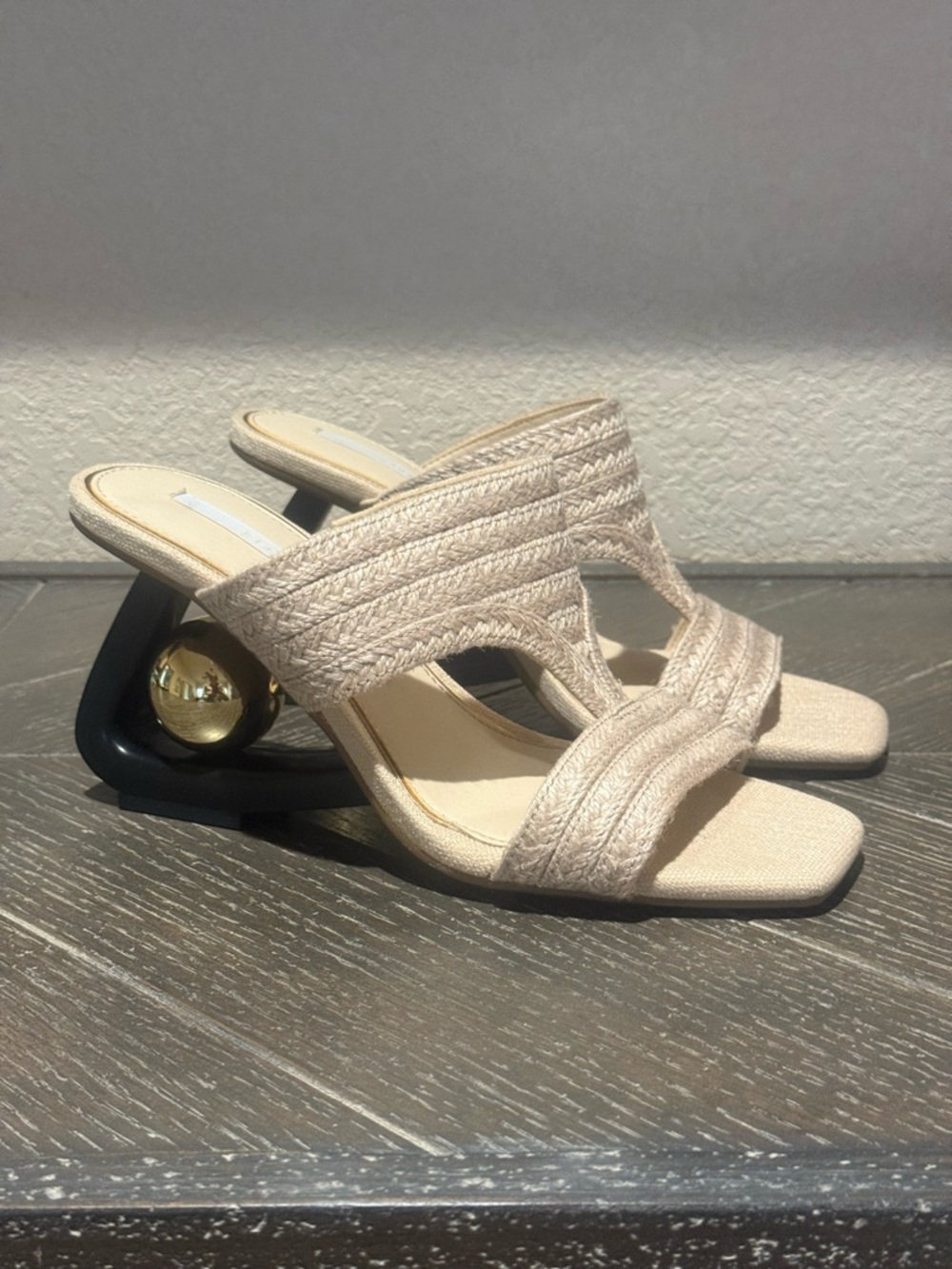 Gianni Bini Strappy Neutral Heels w/ Sculptural Gold Ball Heel | Size 7.5 NWOT